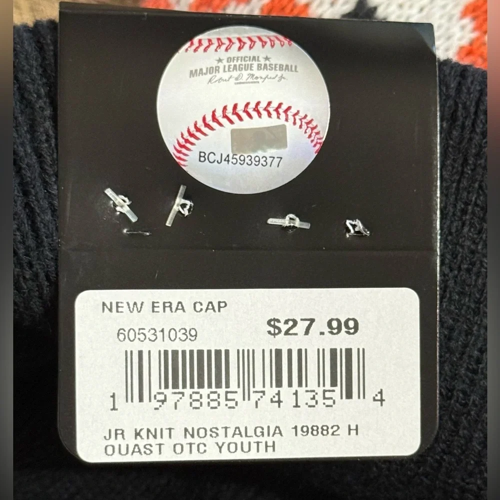 Ⓜ️New Era Youth Houston Astros‎ Knit Pom Beanie  Navy/Orange NWT
